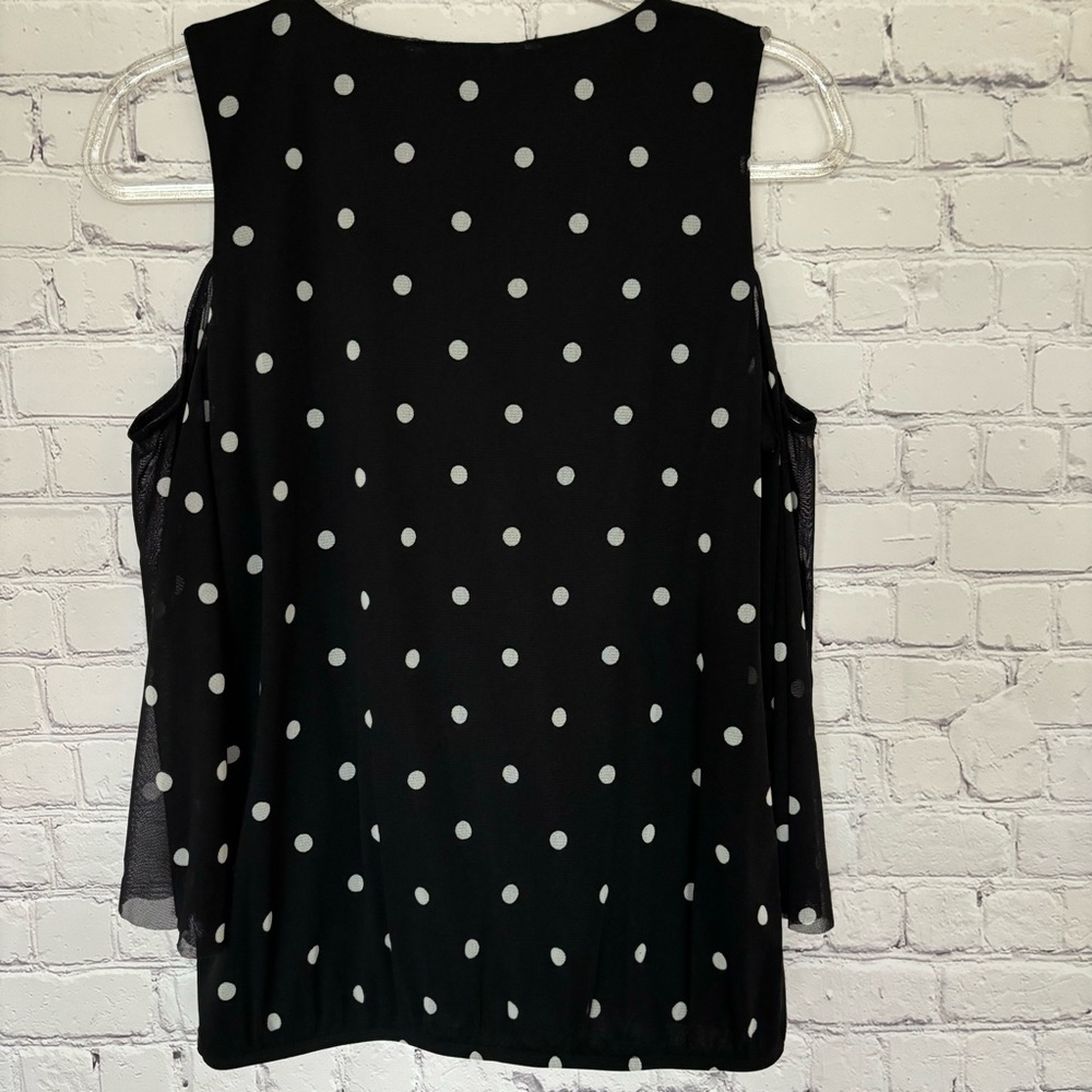 INC Long Sleeve Cold Shoulder Polka Dot Surplice Top--EUC--M - Picture 6 of 14